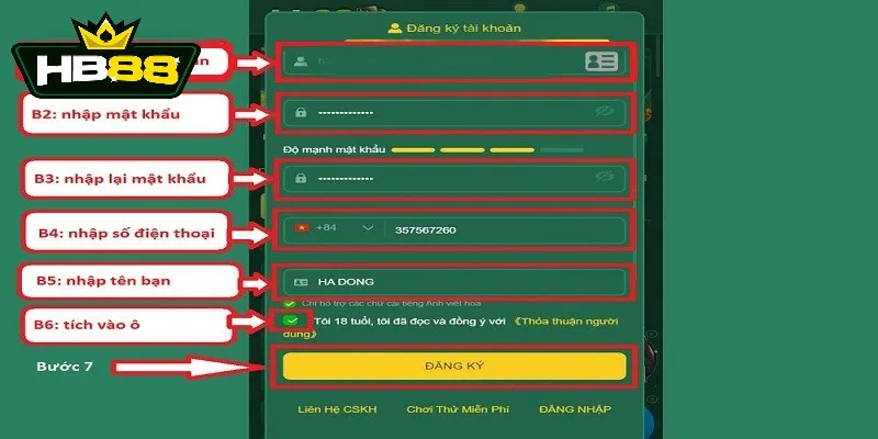 Điền thông tin đăng ký HB88 đầy đủ và chính xác
